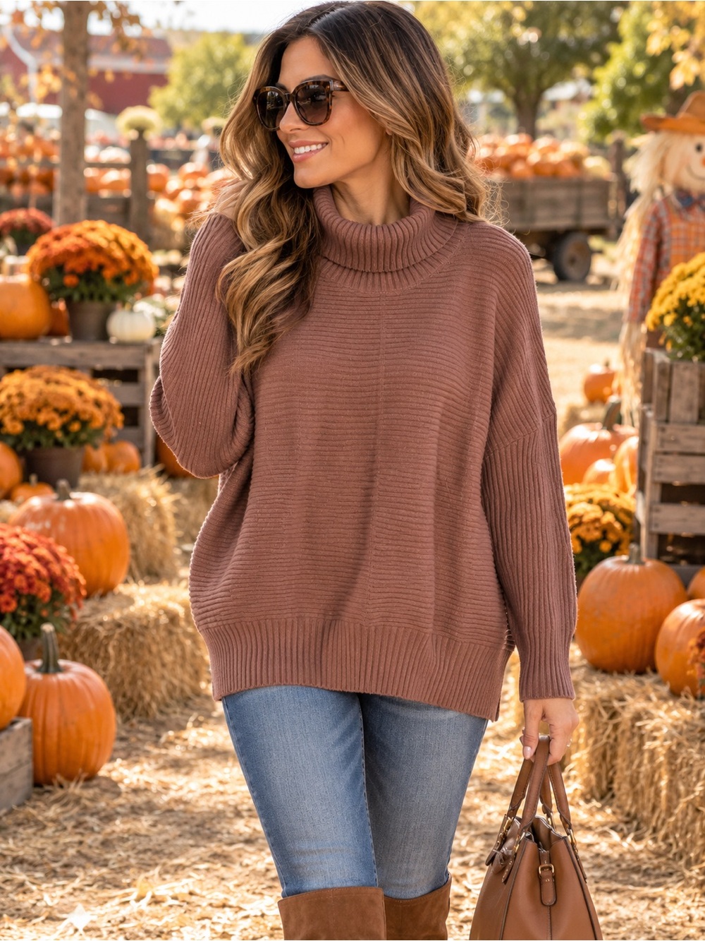Wide Rib Turtleneck Sweater Brown